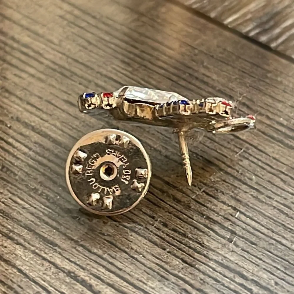 Vintage Ballou Red White Blue Rhinestone Angel Pin